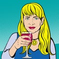 Image of a girl holding a shot glass, painted in comic book style