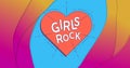 Image of girls rock text in heart on red background