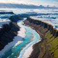 A glacial rivers from above. Aerial photograph of the river streams from Icelandic glaciers. Beautiful art Royalty Free Stock Photo