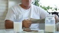 Image with a Glass with Fresh Milk at Breakfast in a Morning Royalty Free Stock Photo