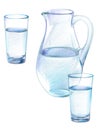 An image of a glass jug and two glasses of drinking water Royalty Free Stock Photo