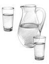 An image of a glass jug and two glasses of drinking water Royalty Free Stock Photo