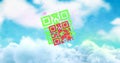 Image of glitch effect over qr code scanner against clouds in the blue sky Royalty Free Stock Photo