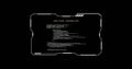 Image of glitching interface with analysing information text processing on black
