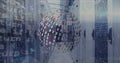 Image of globe with binary coding and data processing over computer servers Royalty Free Stock Photo