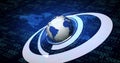 Image of globe with binary coding and data processing over dark background Royalty Free Stock Photo