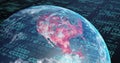 Image of globe with binary coding and data processing over dark background Royalty Free Stock Photo