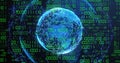 Image of globe with binary coding and data processing over dark background Royalty Free Stock Photo