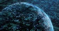 Image of globe with binary coding and data processing over dark background Royalty Free Stock Photo
