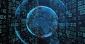 Image of globe with binary coding and data processing over dark background Royalty Free Stock Photo
