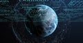 Image of globe with binary coding and data processing over dark background Royalty Free Stock Photo