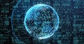 Image of globe with binary coding and data processing over dark background Royalty Free Stock Photo