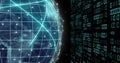 Image of globe with binary coding and data processing over dark background Royalty Free Stock Photo