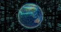 Image of globe with binary coding and data processing over dark background Royalty Free Stock Photo