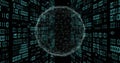 Image of globe with binary coding and data processing over dark background Royalty Free Stock Photo
