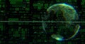 Image of globe with binary coding and data processing over dark background Royalty Free Stock Photo