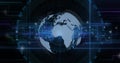 Image of globe with data processing and network of connections over black background Royalty Free Stock Photo