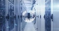 Image of globe and data processing over computer servers Royalty Free Stock Photo