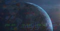 Image of globe and data processing over diagrams Royalty Free Stock Photo
