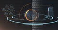 Image of globe icons and binary coding and data processing over dark background Royalty Free Stock Photo