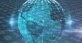 Image of globe with network and connections over binary coding Royalty Free Stock Photo