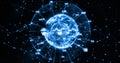 Image of globe with numbers rotating over binary codes and programming language
