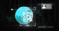 Image of globe with qr code, icons and data processing Royalty Free Stock Photo