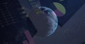 Image of globe rotating over graphs on dark background Royalty Free Stock Photo
