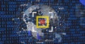 Image of globe and scanner over data processing and binary coding on black background Royalty Free Stock Photo