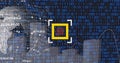 Image of globe and scanner over data processing and binary coding on black background Royalty Free Stock Photo