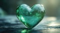 Image of a Glossy Deep Emerald-Green Heart Floating Against a Soft Charcoal Background with a Subtle Shadow Below