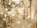 Image of a glowing chandelier with white glass equipment