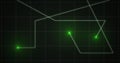 Image of glowing green points with light trails moving on grid on black background Royalty Free Stock Photo