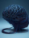 image of a glowing human-liked brain made of intricate wires and cables. Royalty Free Stock Photo