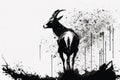 Image of a goat drawing using a brush and black ink on white background. Wildlife Animals. Illustration, generative AI Royalty Free Stock Photo