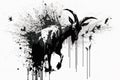 Image of a goat drawing using a brush and black ink on white background. Wildlife Animals. Illustration, generative AI