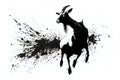 Image of a goat drawing using a brush and black ink on white background. Wildlife Animals. Illustration, generative AI