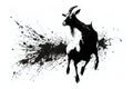 Image of a goat drawing using a brush and black ink on white background. Wildlife Animals. Illustration, generative AI Royalty Free Stock Photo