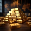 Image Gold bars stacked on a table, accentuated by a graph Royalty Free Stock Photo