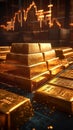 Image Gold bars stacked on a table, accentuated by a graph Royalty Free Stock Photo