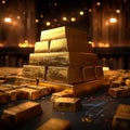 Image Gold bars stacked on a table, accentuated by a graph Royalty Free Stock Photo