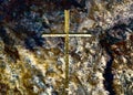 Image of a golden cross on luxerios dark marble background. Royalty Free Stock Photo