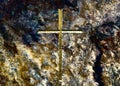 Image of a golden cross on luxerios marble background. Royalty Free Stock Photo
