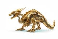 Image of a golden dragon modified into a electronics robot on a white background. Reptile. Animal. illustration, generative AI Royalty Free Stock Photo