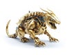 Image of a golden dragon modified into a electronics robot on a white background. Reptile. Animal. illustration, generative AI Royalty Free Stock Photo