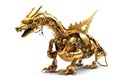 Image of a golden dragon modified into an electronics robot on a white background. Reptile. Animal. illustration, generative AI Royalty Free Stock Photo