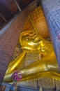 The image of golden reclining buddha at Wat Pho