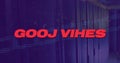 Image of good vibes text with data processing over server room Royalty Free Stock Photo