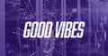 Image of good vibes text with network of connections and data processing over server room Royalty Free Stock Photo
