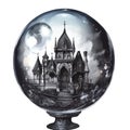 Gothic antique crystal ball watercolor illustration